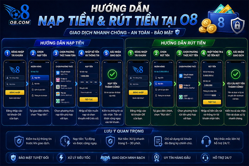 Hướng dẫn nạp rút tiền tại O8